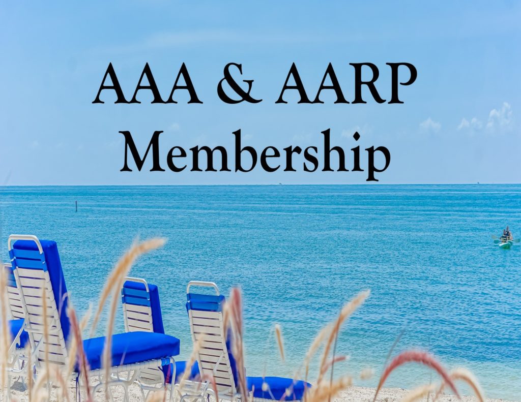 AAA and AARP membership cards offering discounts at Glunz Ocean Beach Hotel